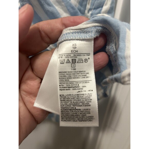 OLD NAVY Blue & White Stripe Gauze Dress Puff Sleeve Size XS Game Day Teacher - Picture 4 of 7